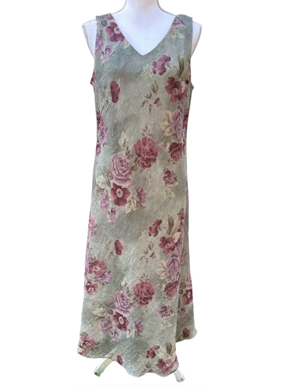 Vintage 90’s Maxi Length / Mint Green Floral Dress / Size 14P / Miss Dorby Fairy